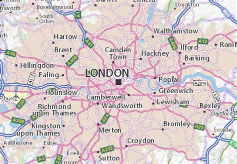 Diese moderne karte von london ist auf hochwertigem fine art papier gedruckt und in fünf größen erhältlich. MICHELIN-Landkarte London - Stadtplan London - ViaMichelin