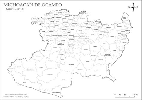 Mapas de Michoacán de Ocampo para colorear