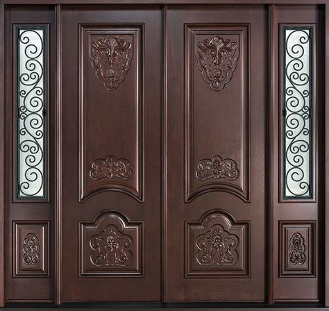 Front Door Custom Double Solid Wood With Dark Mahogany Finish