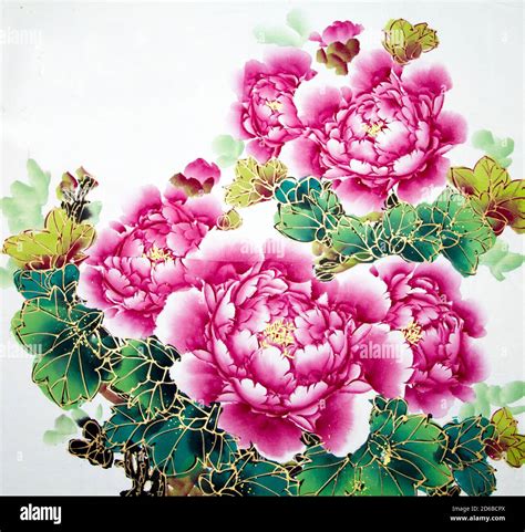 Chinese Traditional Painting Of Flowers Stock Photo Alamy