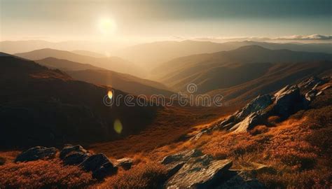 Majestic Mountain Peak Tranquil Meadow Serene Sunrise Generated By Ai