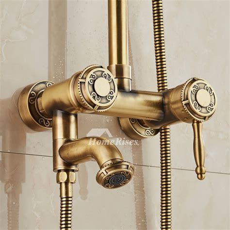 Gold Shower Faucet Wall Mount Antique Brass Carved Single Handle