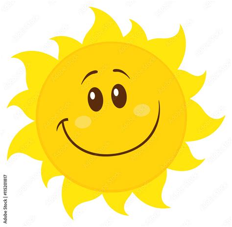 Smiling Yellow Simple Sun Cartoon Mascot Character Illustration