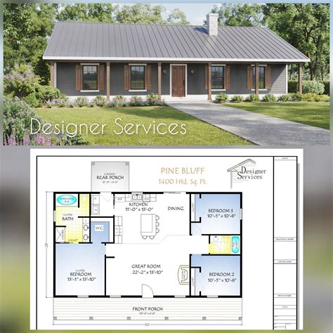 Pine Bluff House Plan 1400 Square Feet Etsy Building Plans House