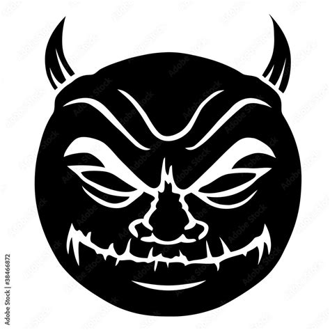 Cartoon Illustration Of A Devilish Evil Smiley Face In Black Stock
