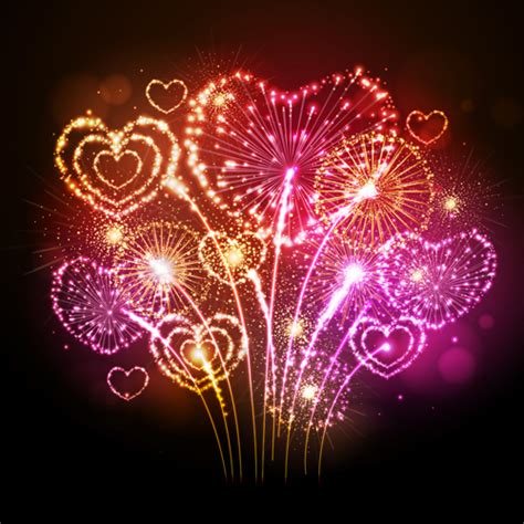 Beautiful Fireworks With Heart Vector 01 Free Download