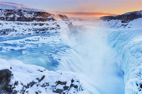 Gullfoss Waterfall In Southwest Iceland Is A Popular Tourist Attraction