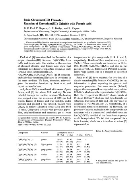 Pdf Basic Chromium Iii Formate Reaction Of Chromiiim Iii Chloride