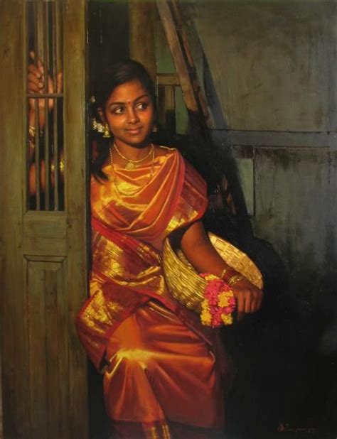 Festival Flower Painting By S Elayaraja Artmajeur Woman Painting Indian Women Painting