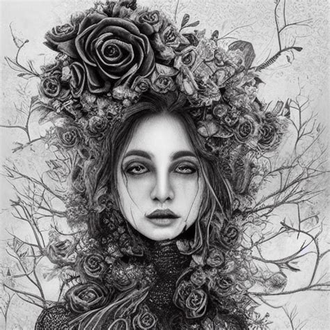 Elegant Hyperrealistic Drawing Of A Whimsical Witch · Creative Fabrica