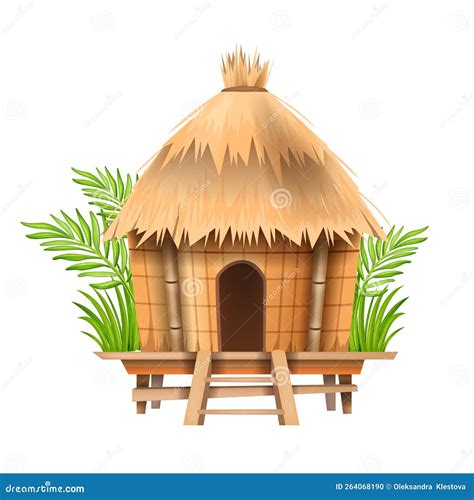 Tropical Hut Isolated Coloring Page For Kids Stock Ve
