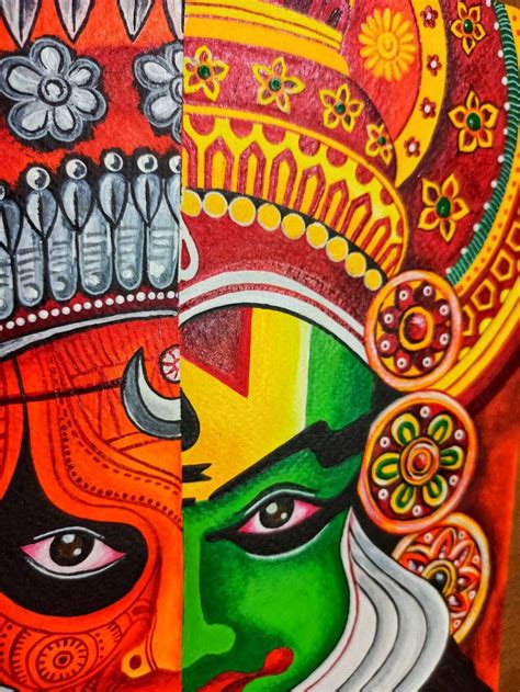 Kathakali Painting Theyyam Painting South Indian Art Onam Etsy Uk