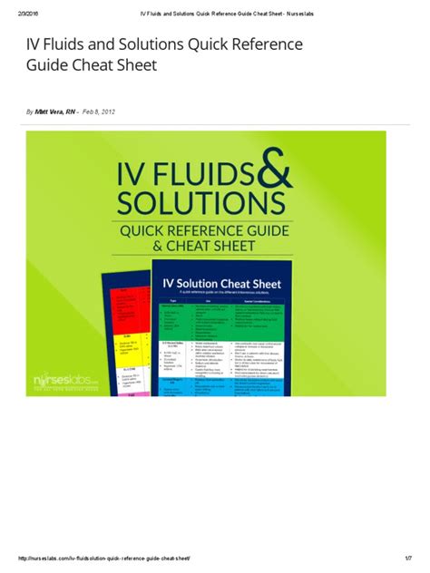 In this section is where you can download the cheat sheets for intravenous solutions. IV Fluids and Solutions Quick Reference Guide Cheat Sheet ...