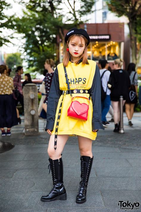 Harajuku Girl In Yellow Black Streetwear W Chaps Ralph Lauren Open