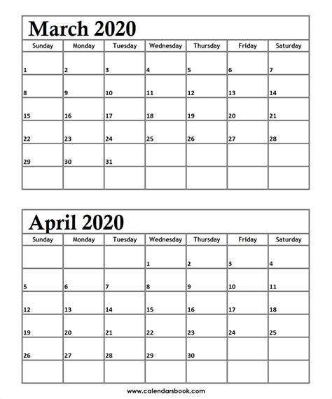 Printable Calendar March April 2020 Calendar Printables Free Templates