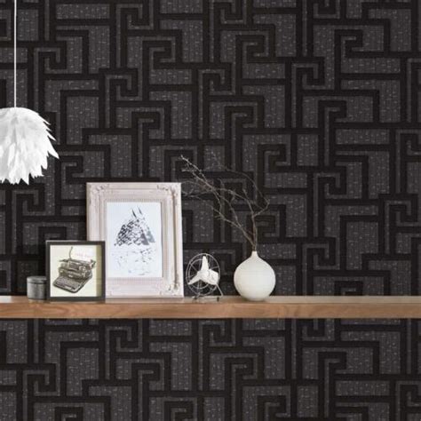 Versace Parvus Greek Key Luxury Textured Wallpaper Black 96236 3