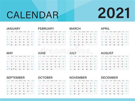 2021 Yearly Calendar 12 Months Yearly Calendar Set In 2021 Set Of