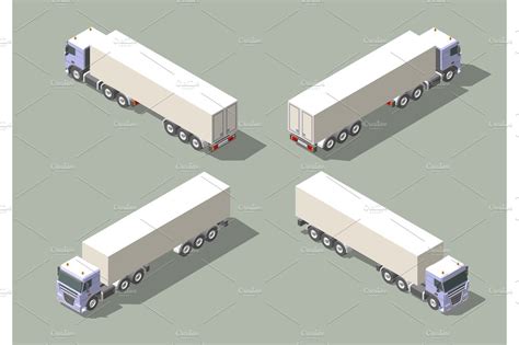 Truck with box semi-trailer in four views isometric icon vector graphic ...