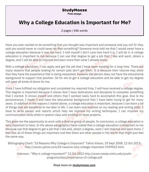 Why Is College Important To Me The Reasons Why College Education Is Important To Me Essay