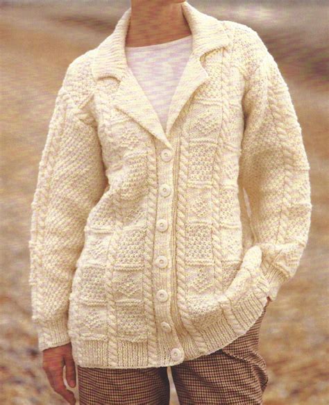 pdf instant digital download ladies aran jacket knitting etsy cable knit sweater pattern