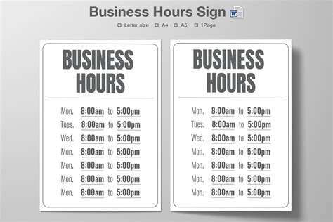 Business Hours Printable Signweekly Store Hours Etsy