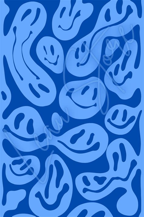 Navy Blue Dripping Smiley Face Digital Download Digital Etsy