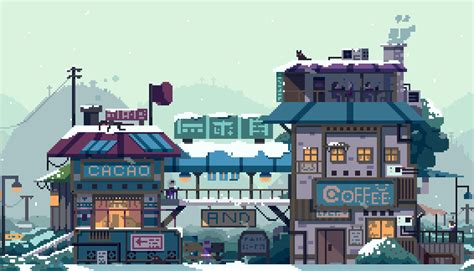 Pixel Art Shop Background Pic Cafe