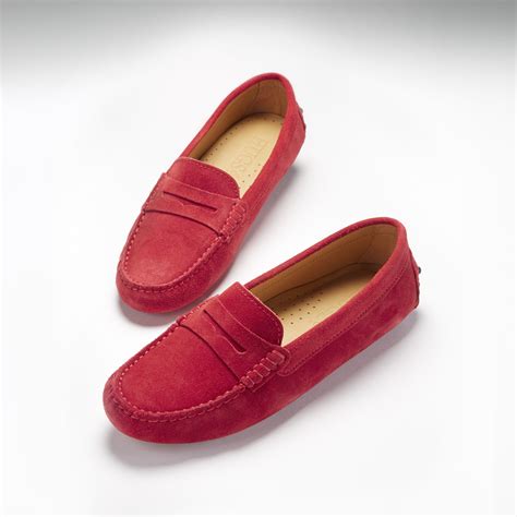 Womens Penny Driving Loafers Red Suede Loafers Driving Loafers