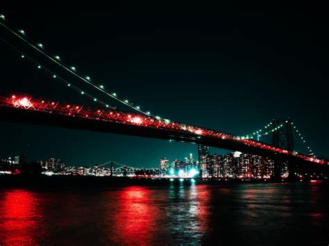 Download Wallpaper 1280x960 City Bridge Cityscape Night Lights