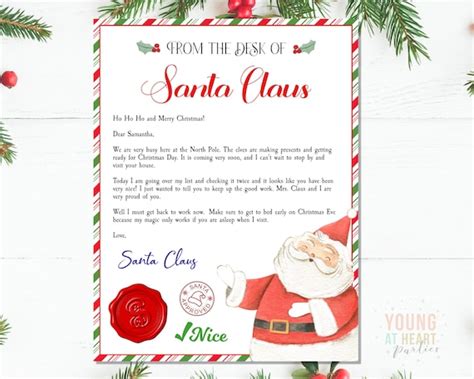 Editable Official Letter From Santa Claus Letter From The Desk Of Santa