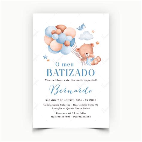 Convite De Batizado Personalizado Ursinho Bal Es Azuis A Formiguinha