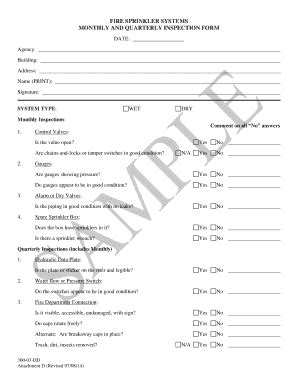 Click here to retrieve fire inspection forms nfpa to your desktop. Fillable Online ddsn sc Fire Sprinkler Systems-Monthly & Quarterly Inspection Form - ddsn sc Fax ...