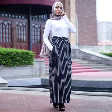 Buytiz Black Striped Belt Abaya Dubai Kaftan Muslim Long Maxi Skirt