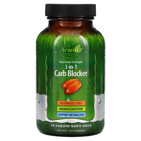 Irwin Naturals 3 In 1 Carb Blocker Maximum Strength 75 Liquid Soft Gels