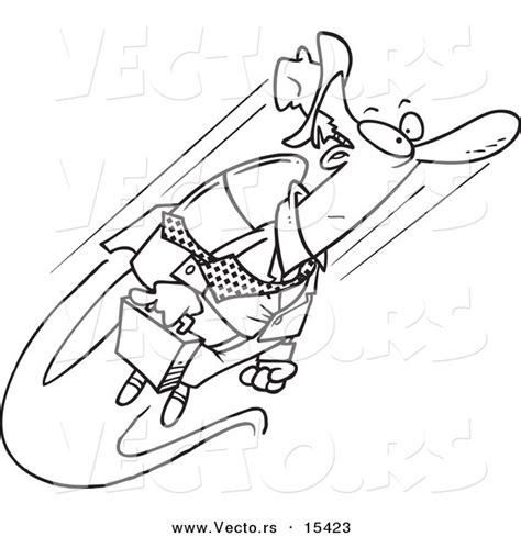 Vector of a Cartoon Businessman Flying with a Jetpack - Coloring Page