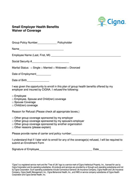Health insurance coverage must be unlimited per accident/illness. Employee Medical Waiver Form - Fill Online, Printable ...