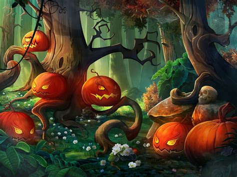 Download Jack O Lantern Pumpkin Forest Holiday Halloween Hd Wallpaper