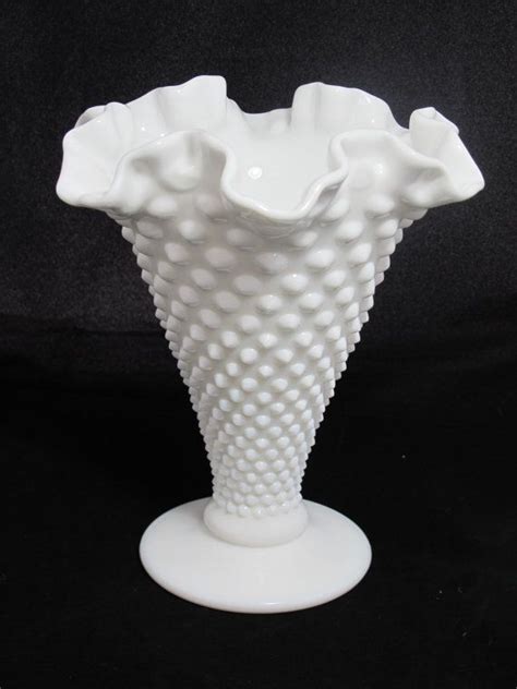 Vintage Fenton Hobnail Fluted Milk Glass Vase Etsy Hobnail Milk Glass Milk Glass Vase