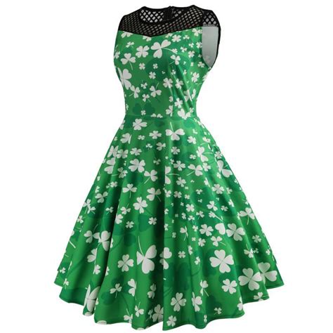Green Lucky Shamrock Dress Sleeveless Lace Patchwork Dress St Patrick Fansholiday