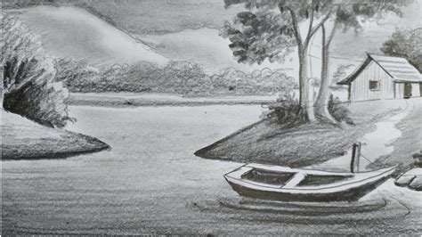 How To Draw Landscape Scenery With Pencil Sketchvillage Scenery Rawing