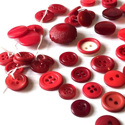 Vintage Red Buttons Old Sewing Buttons Mixed Shape And Size Craft