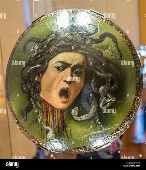 Medusas Head Painted By Caravaggio Uffizi Museum Florence Italy Stock