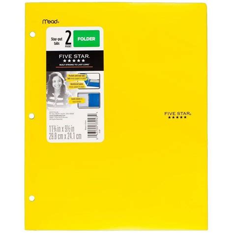 Five Star 2 Pocket Stay Put Plastic Folder Yellow 37453