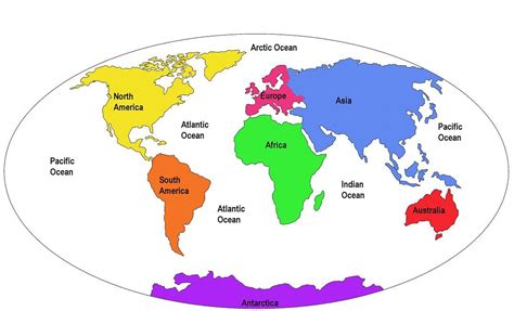 World Map With Labeled Continents And Oceans