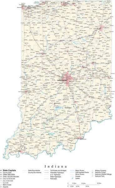 Indiana Detailed Cut Out Style State Map In Adobe Illustrator Vector