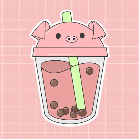 Pig Bubble Tea Sticker Cute Panda Wallpaper Cute Animal Drawings