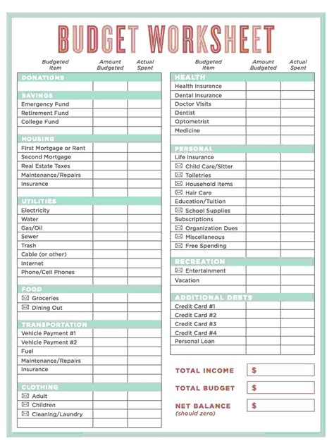Free Printable Personal Budget Template Excel
