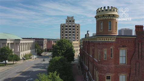 Aerial Drone View Of Downtown Macon In Fall 2020