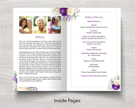 8 Page Purple Funeral Program Template 8 Page Obituary Etsy Singapore