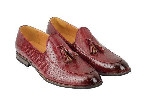 Mens Vintage Snakeskin Print Shiny Leather Tassel Loafers Smart Casual Mod Shoes Ebay